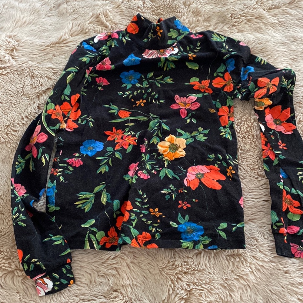 Floral print cotton turtleneck
